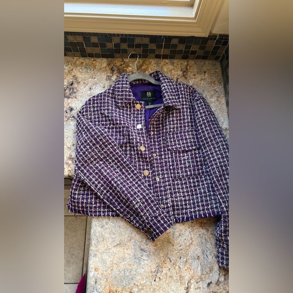 House of Harlow Purple Tweed Jacket with Gold Buttons - Picture 6 of 6
